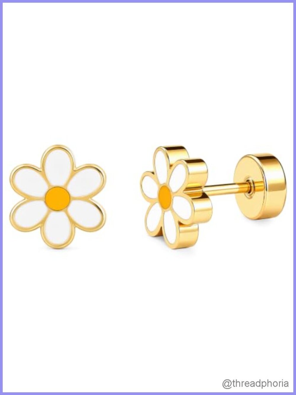 Daisy Flat Back Stud Earrings 20G Stainless Steel Screw Post Piercing Jewelry